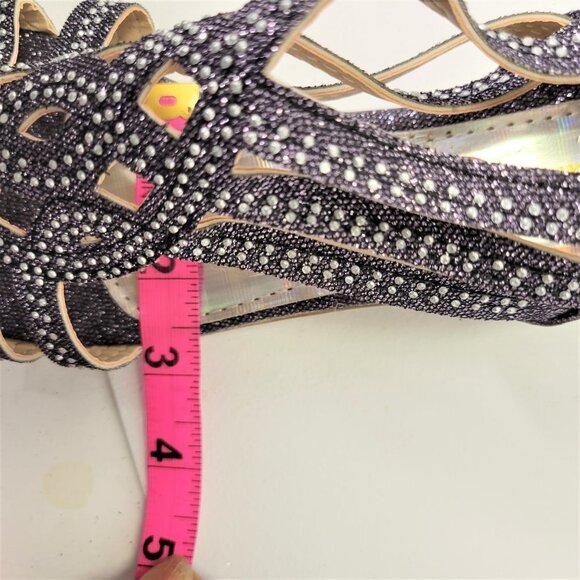 Size 8 Glitter Silver Grey Wedge Sandals Low Heels Flats Open Toe Shoes NEW - Picture 7 of 13